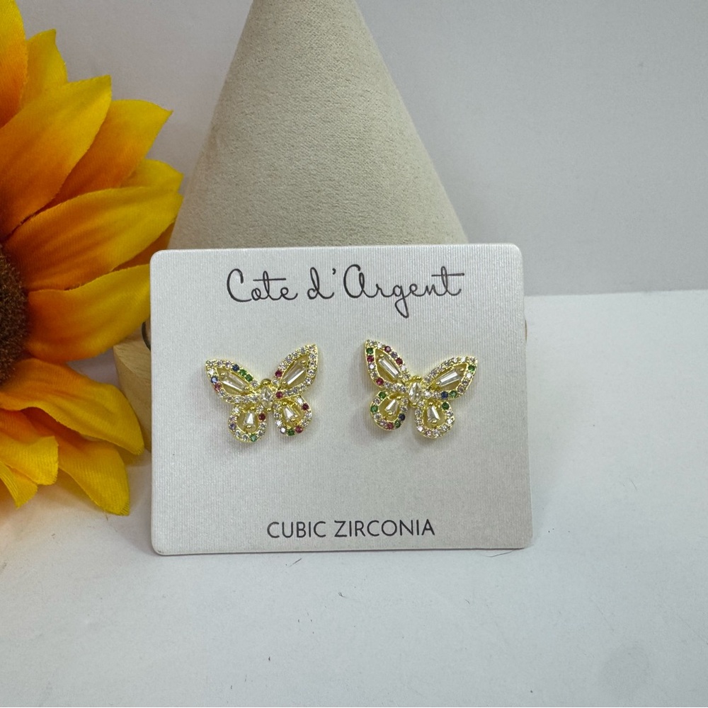 Cote d'Argent CZ Gold Tone Butterfly Earrings